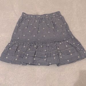 NWT Madewell Embroidered Tiered Pull-On Mini Skirt in Gingham Check (Blue)